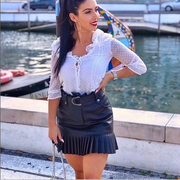 Zara black pleated leather skirt - Picture 12 of 16